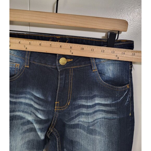 Southpole Womens Y2K Bootcut Jeans SZ 9 Blue Denim Gold Embroidered Rose Detail - Picture 8 of 12